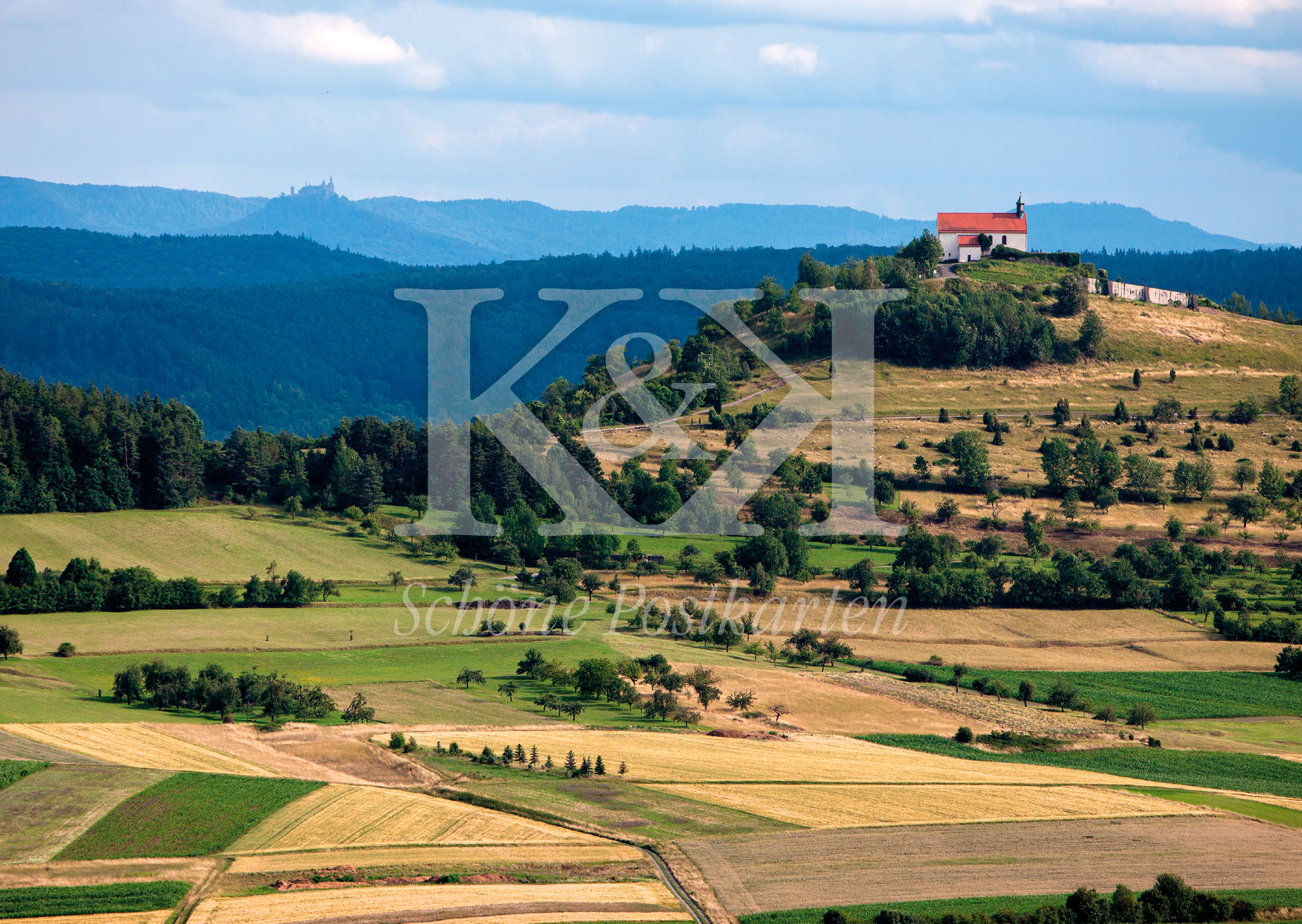 chöne Postkarte Nr. 219 · Wurmlinger Kapelle und Burg Hohenzollern vor der Schwäbischen Alb © 2018v