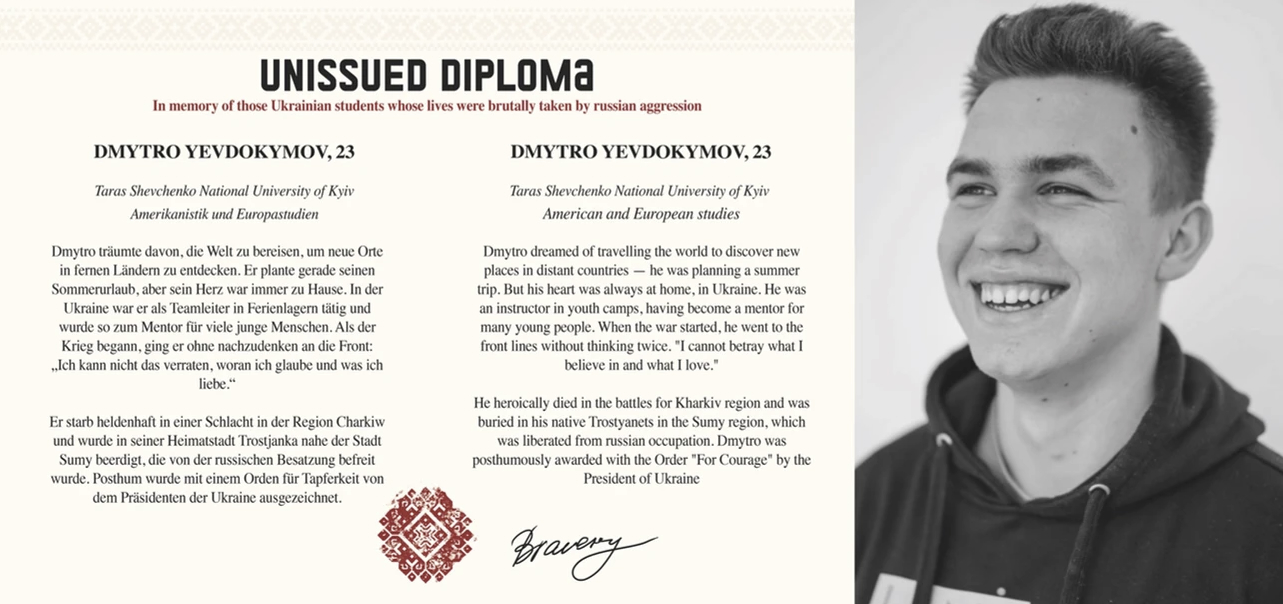 Dmytro Yevdokymov, 23, hat Amerikanistik und Europastudien studiert und fiel bei Charkiw Dmytro Yevdokymov, 23, hat Amerikanistik und Europastudien studiert und fiel bei Charkiw